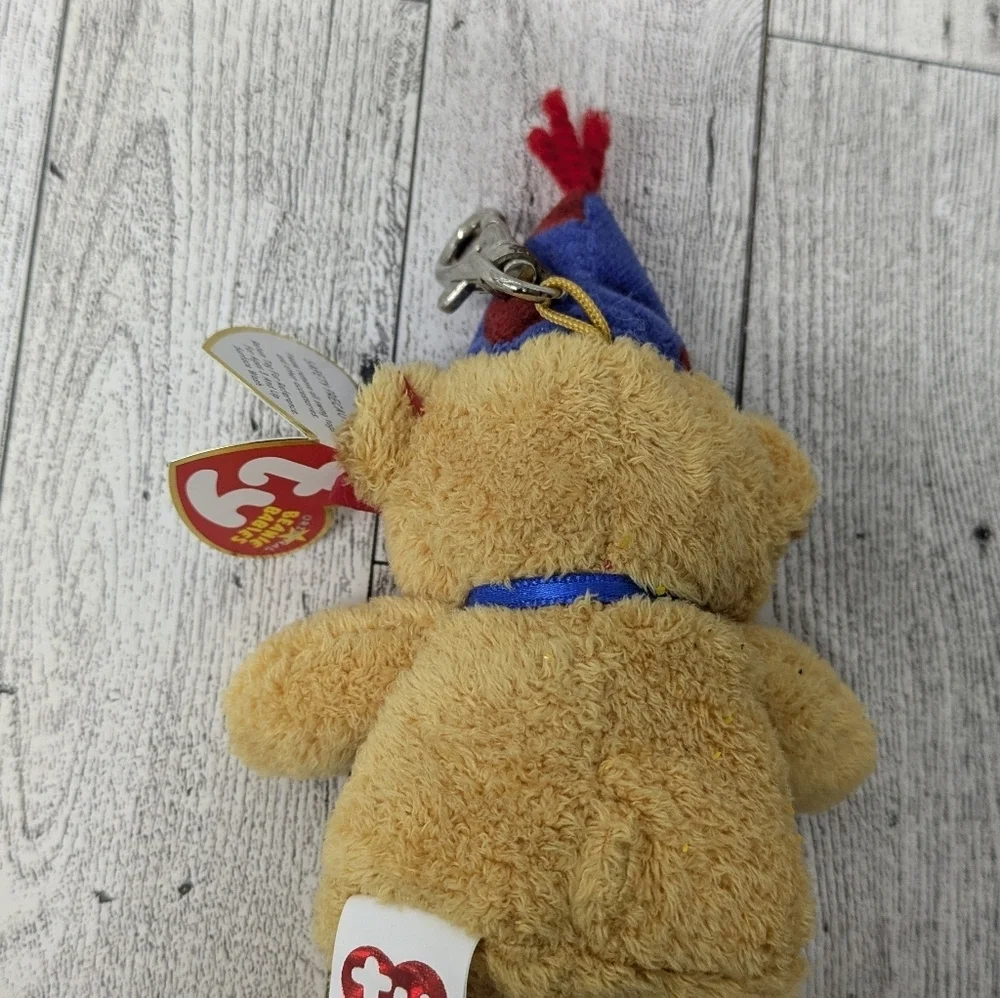 Ty Plush Bear with Blue and Red Party Hat
